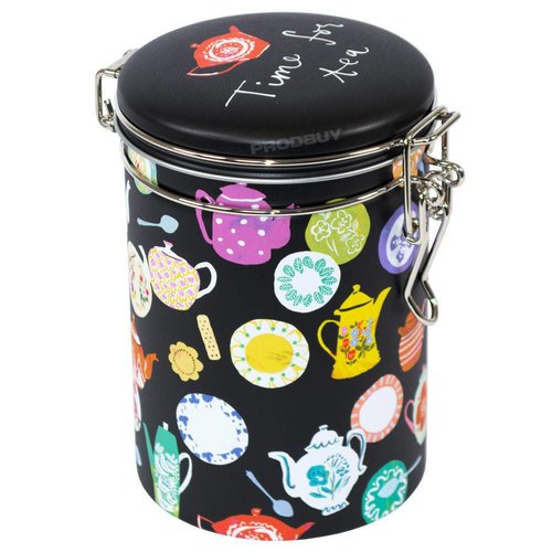 Elite Tins Elite Tins Tea Time Round Clip Lid Caddy Elite Tins Elite Tins Tea Time Round Clip Lid Caddy