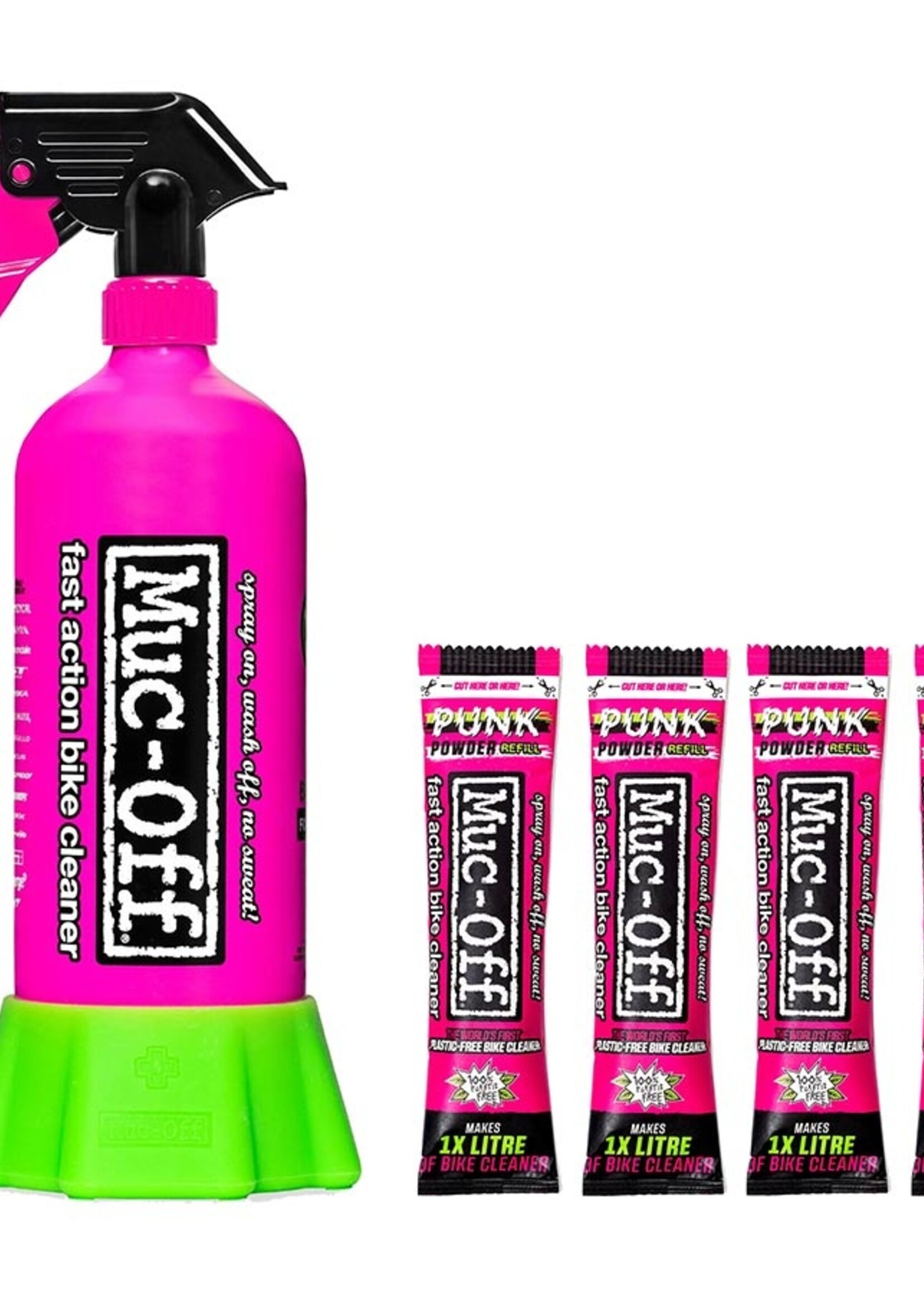 Nettoyant a velo Muc-Off, Punk Powder, 4 x 30g et une bouteille d'aluminium