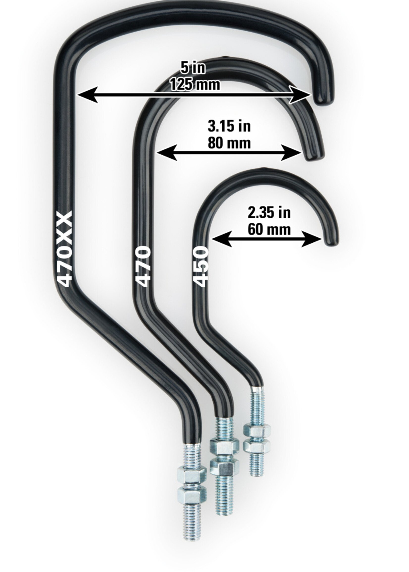 Crochet d'entreposage surdimensione Park Tool 470 avec ecrous - Noir