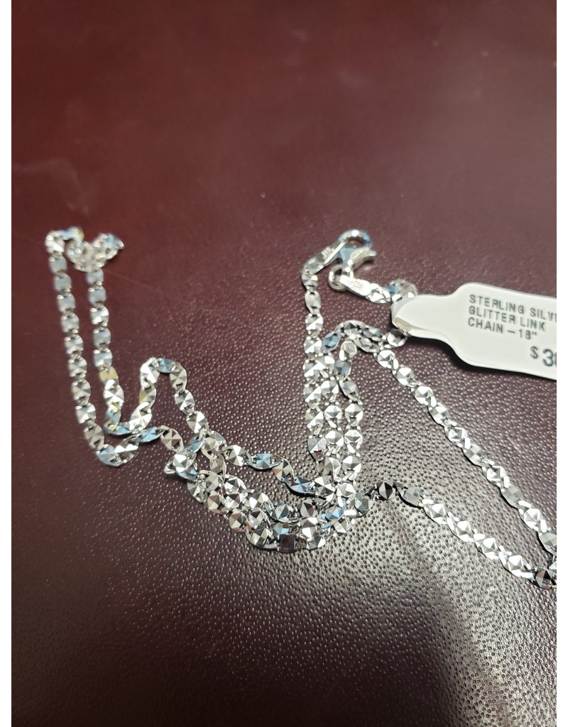 STERLING SILVER GLITTER LINK CHAIN-18"
