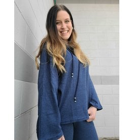 DENIM COWL NECK WAFFLE NECK TOP