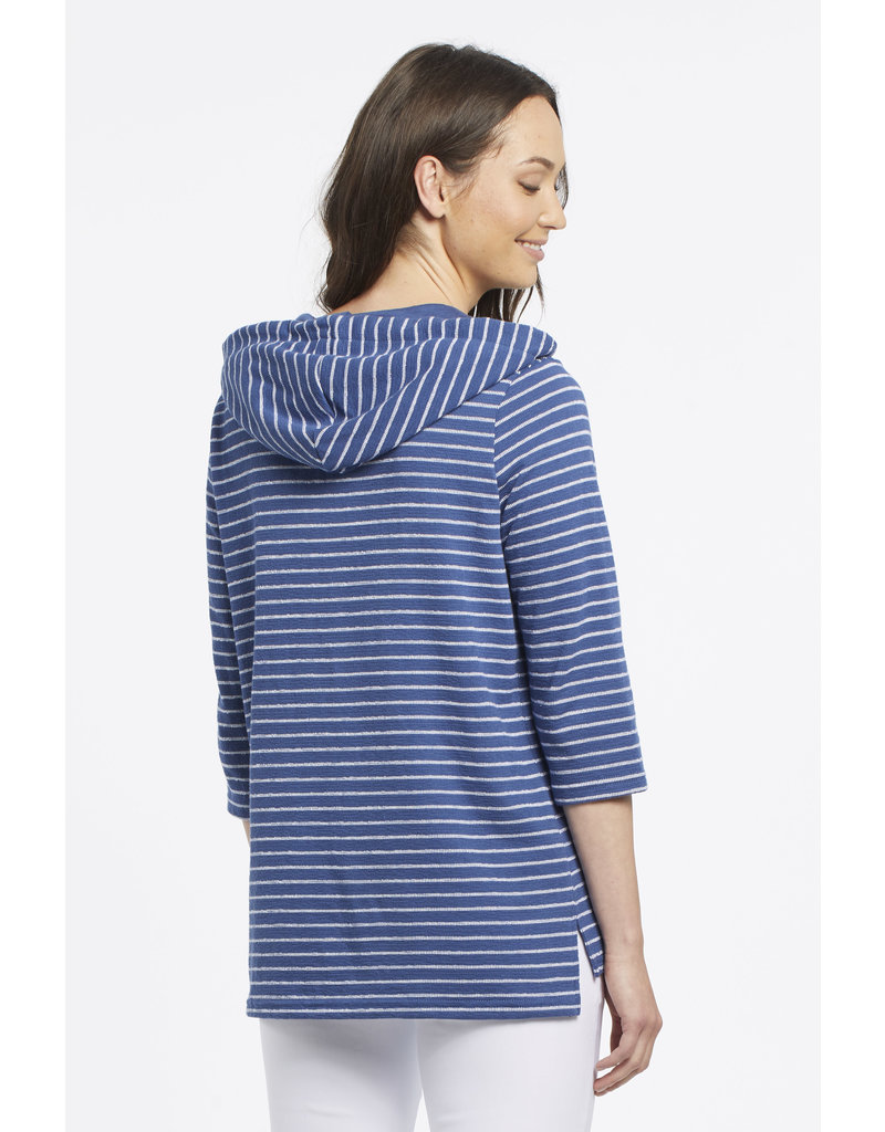 3/4 SLV STRIPED HOODED TOP