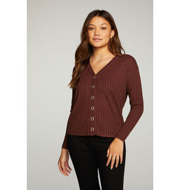 TRUFFLE BUTTON DOWN RIBBED TOP