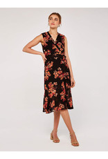 GRAPHIC FLORAL SLVLESS WRAP DRESS
