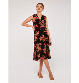 GRAPHIC FLORAL SLVLESS WRAP DRESS