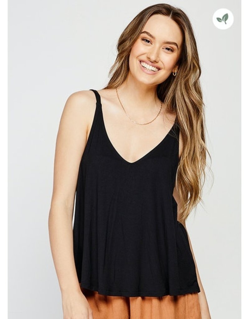 GENTLE FAWN ROBYN DEEP V NECK LOOSE FIT BLACK TANK TOP