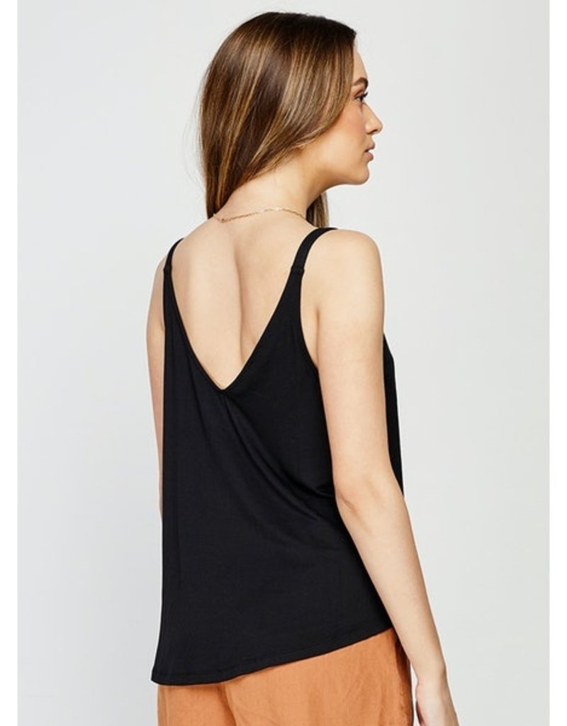 GENTLE FAWN ROBYN DEEP V NECK LOOSE FIT BLACK TANK TOP