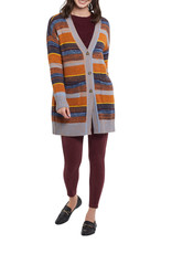 STRIPED BUTTON FRONT CARDIGAN