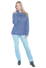 BLUE CABLE KNIT COWL NECK SWEATER