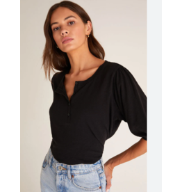 KAIA BLACK HENLEY TOP