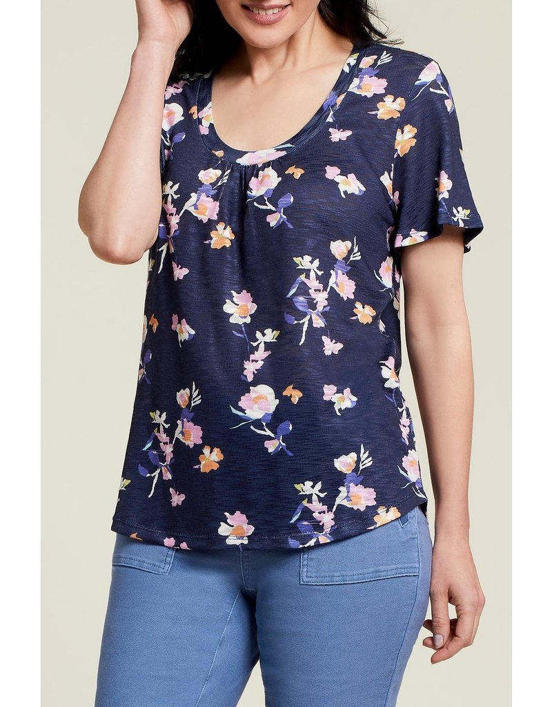 TRIBAL FLUTTER SLEEVE U NECK FLORAL TOP