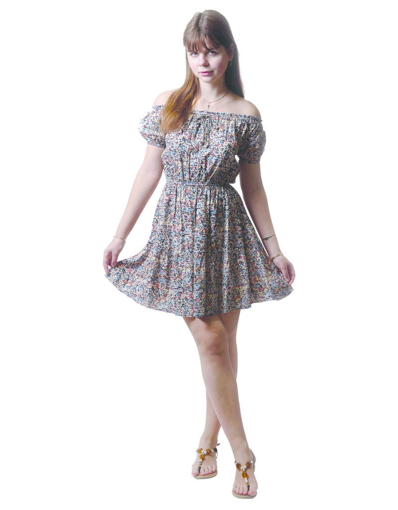 FLORAL PRINT ELASTIC WAIST DRESS