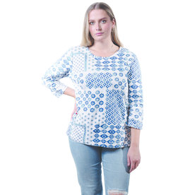 3/4 SLV BLUE PRINT TOP