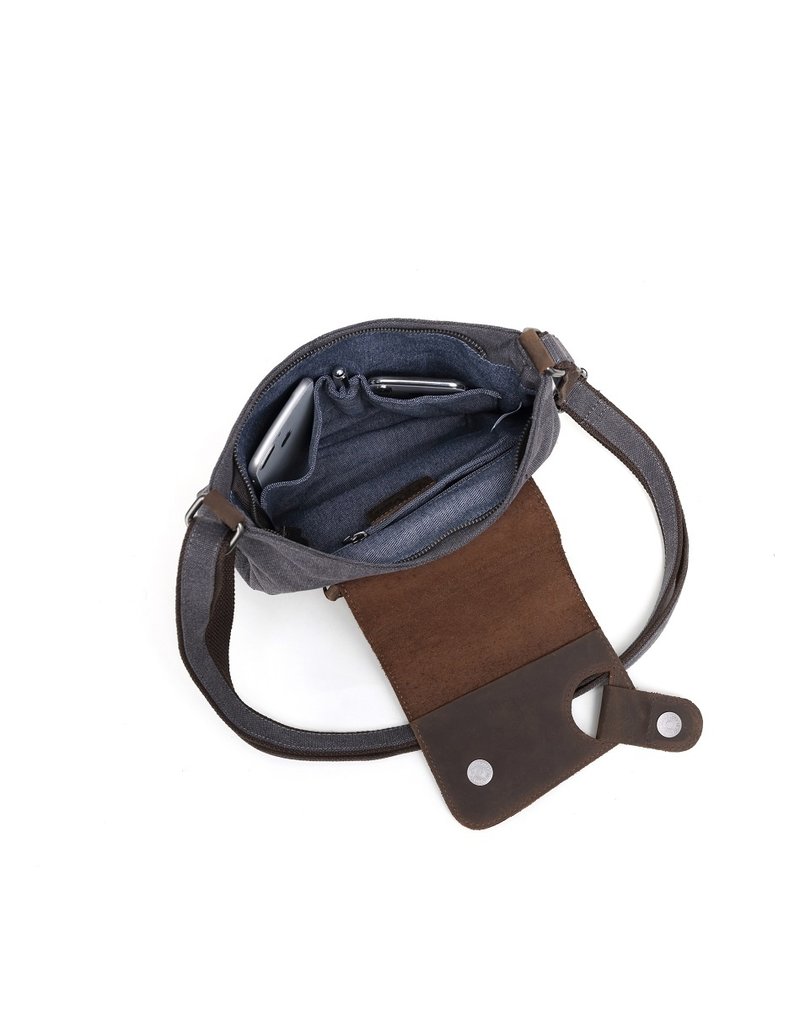 CANVAS SHOULDER BAG w/LEATHER TRIM