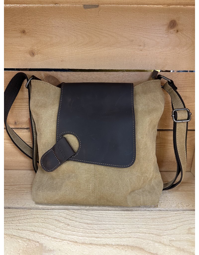 CANVAS SHOULDER BAG w/LEATHER TRIM