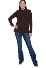 BROWN RIBBED L/S TOP W SIDE BTNS