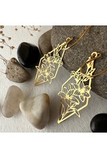 PIKA & BEAR TIGRIS RAW BRASS RHOMBUS FLOWERS DROP EARRINGS
