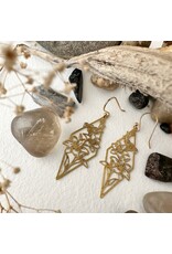 PIKA & BEAR TIGRIS RAW BRASS RHOMBUS FLOWERS DROP EARRINGS