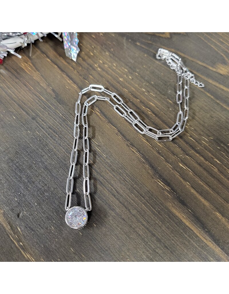 STERLING SILVER PAPER CLIP CZ NECKLACE