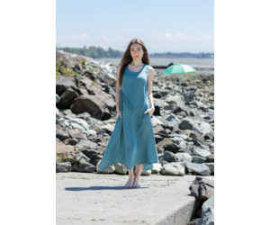 LONG LINEN AEGEAN BLUE DRESS W POCKETS
