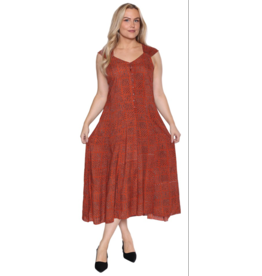 LONG PATTERNED RUST DRESS