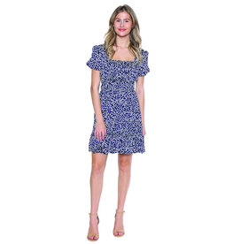 SQUARE NECK NAVY FLORAL DRESS