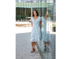 PWDR BLUE FLORAL FAUX WRAP DRESS JACQ Y JAYE S BOUTIQUE ESPRESSO BAR