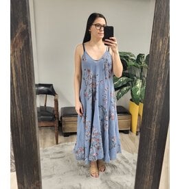 LONG FLORAL SPAGHETTI STRAP DRESS - COTTON