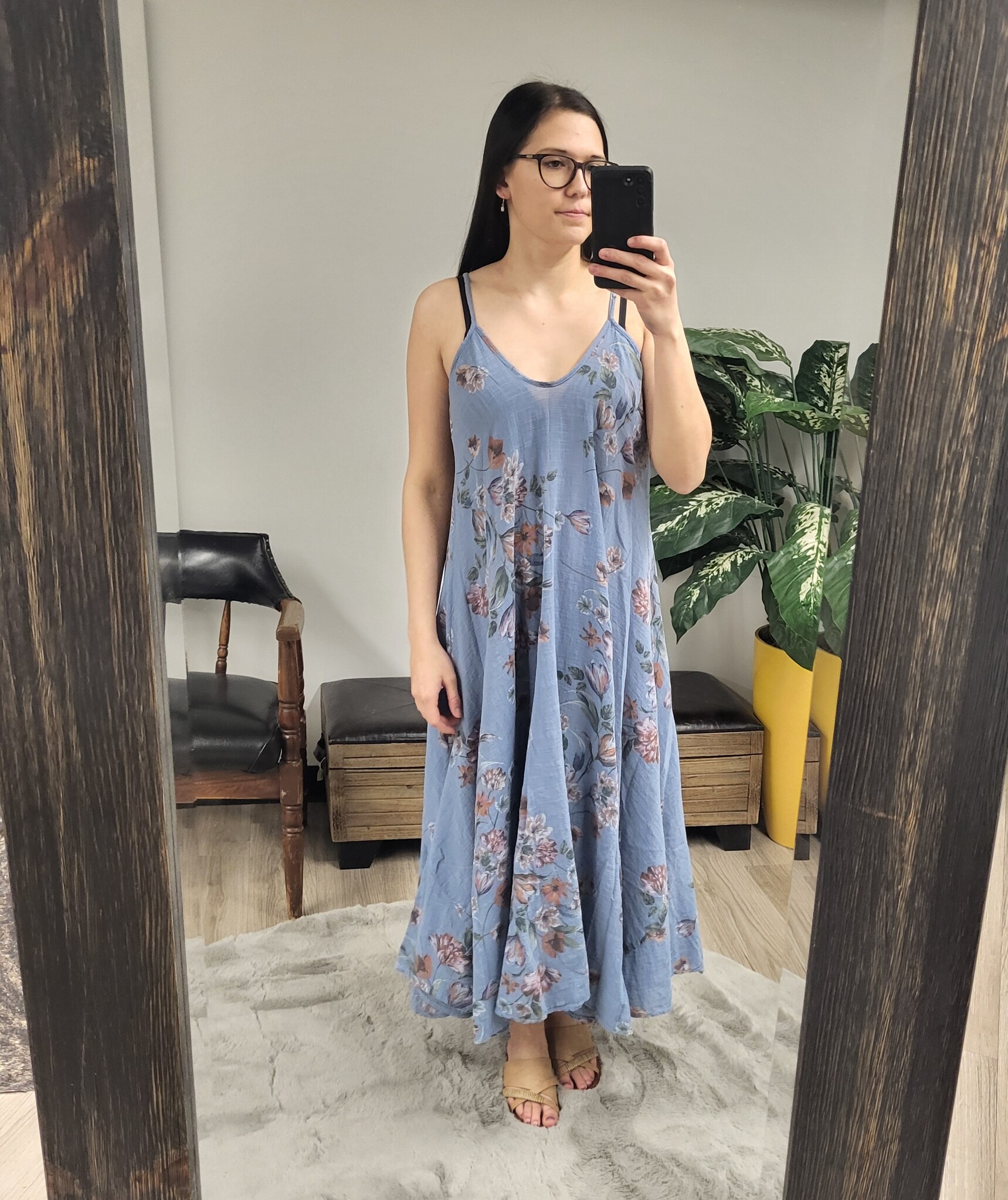 LONG FLORAL SPAGHETTI STRAP DRESS
