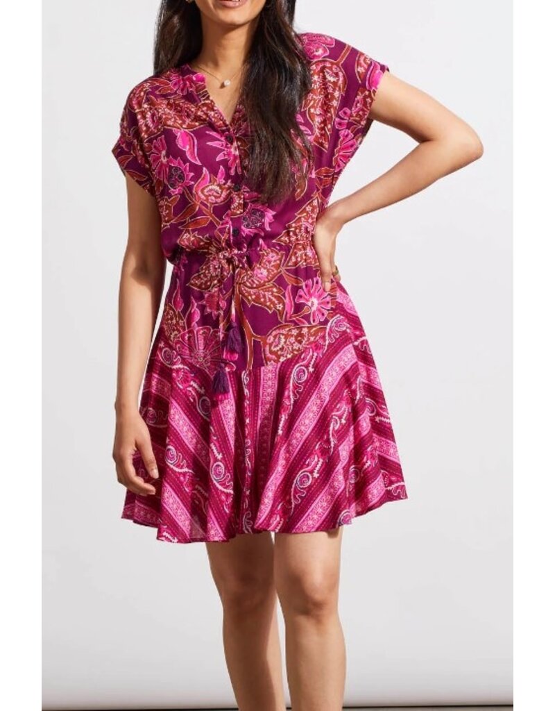 TRIBAL DAIQUIRI PRINT DRESS W/ WAIST DRAWCORD