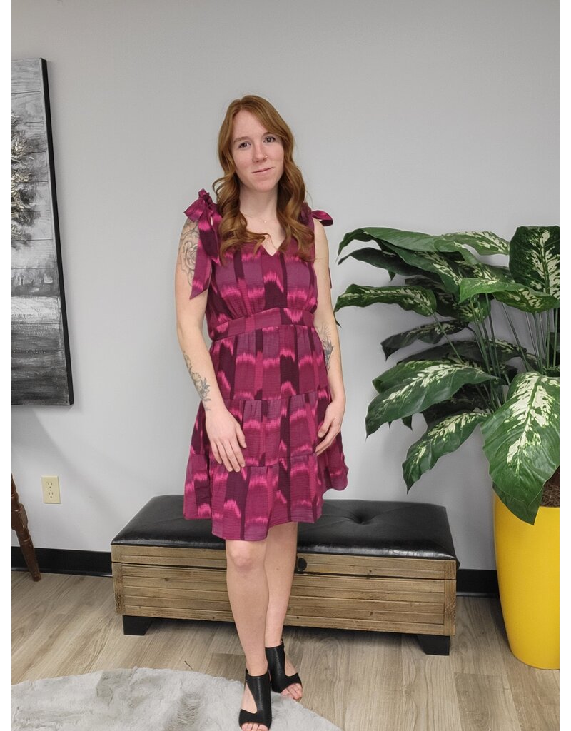 TRIBAL TIERED SHORT DRESS W/ BOW DETAIL