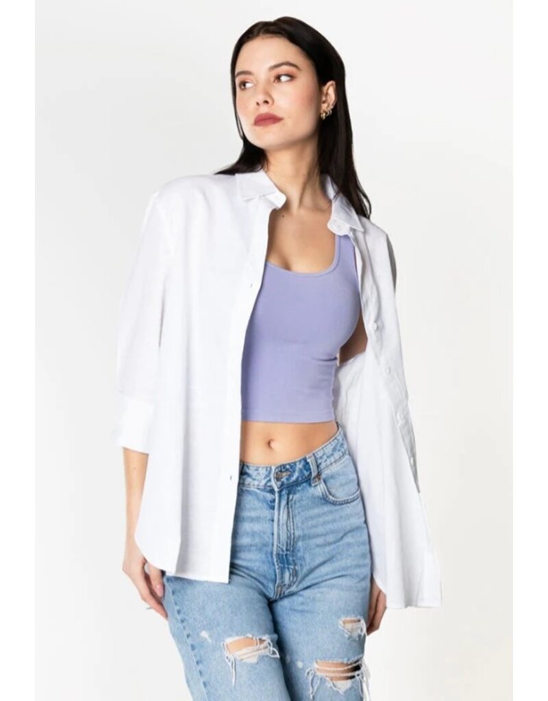 C'EST MOI LINEN BOYFRIEND WHITE  BUTTON DOWN SHIRT
