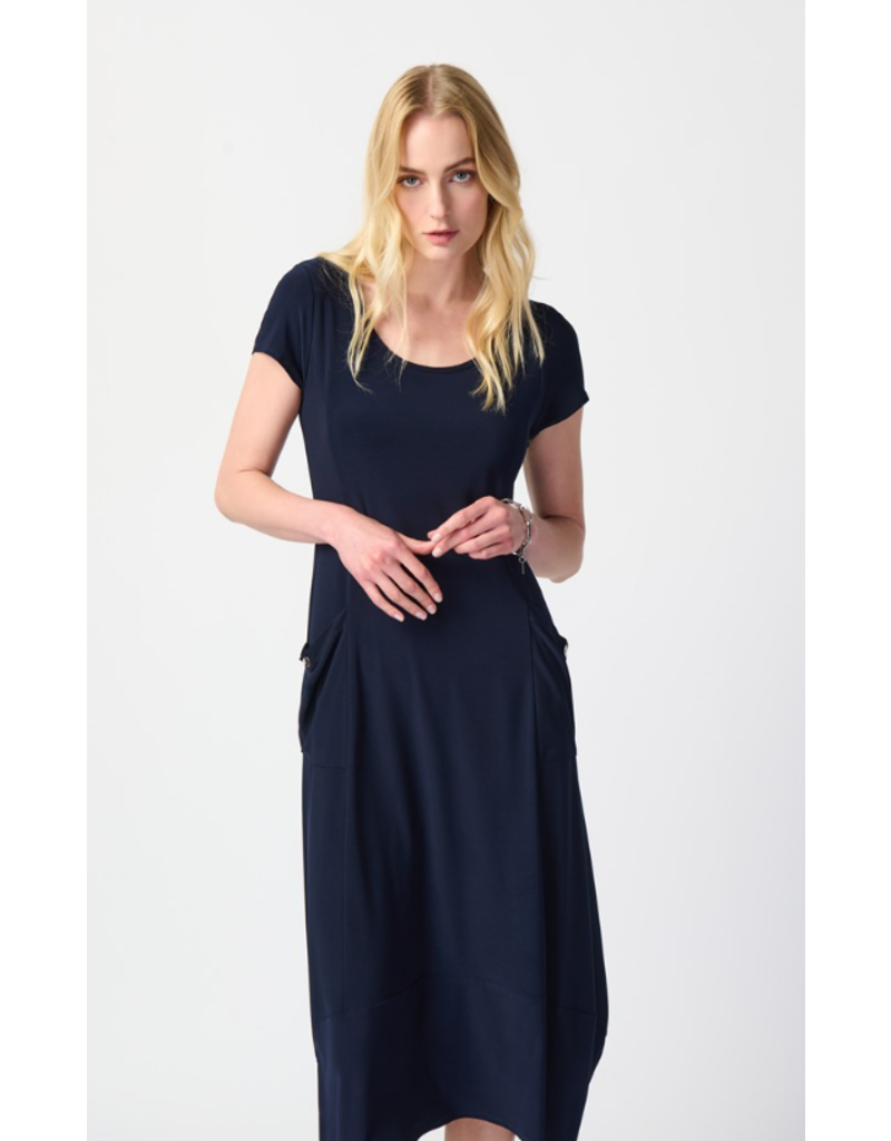 JOSEPH RIBKOFF NAVY SILKY COCOON DRESS