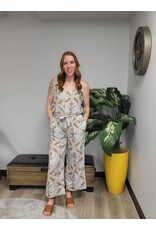 TRIBAL BUTTON FRONT JUMPSUIT WITH BELT
