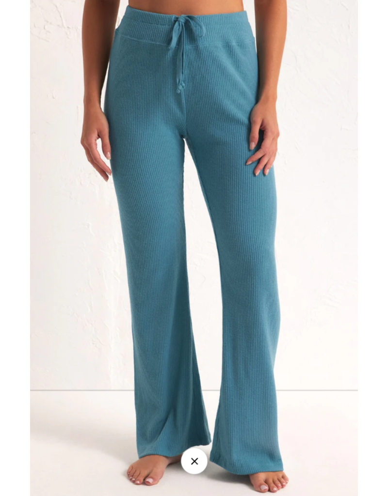 Z SUPPLY BERMUDA BLUE RIBBED FLARE PANT