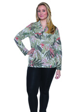 L/S COLLARED GREEN PATTERN TOP
