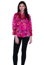 FUSHIA PRINT FLOWY L/S TOP
