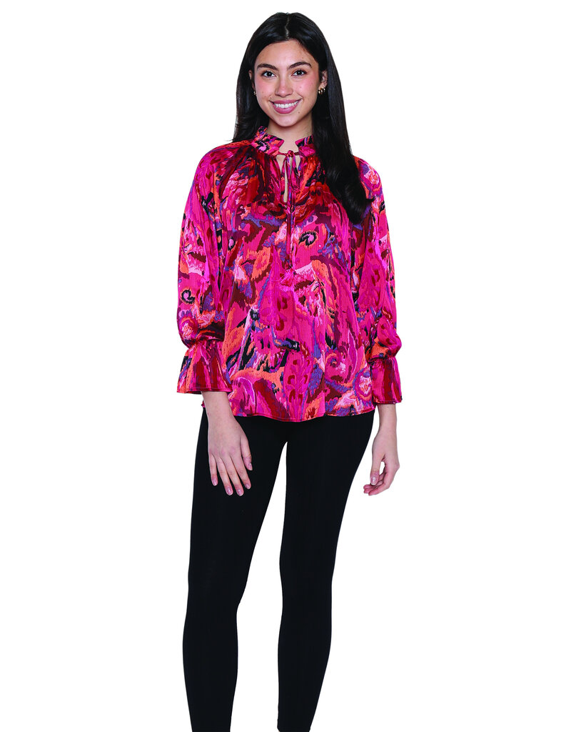 FUSHIA PRINT FLOWY L/S TOP