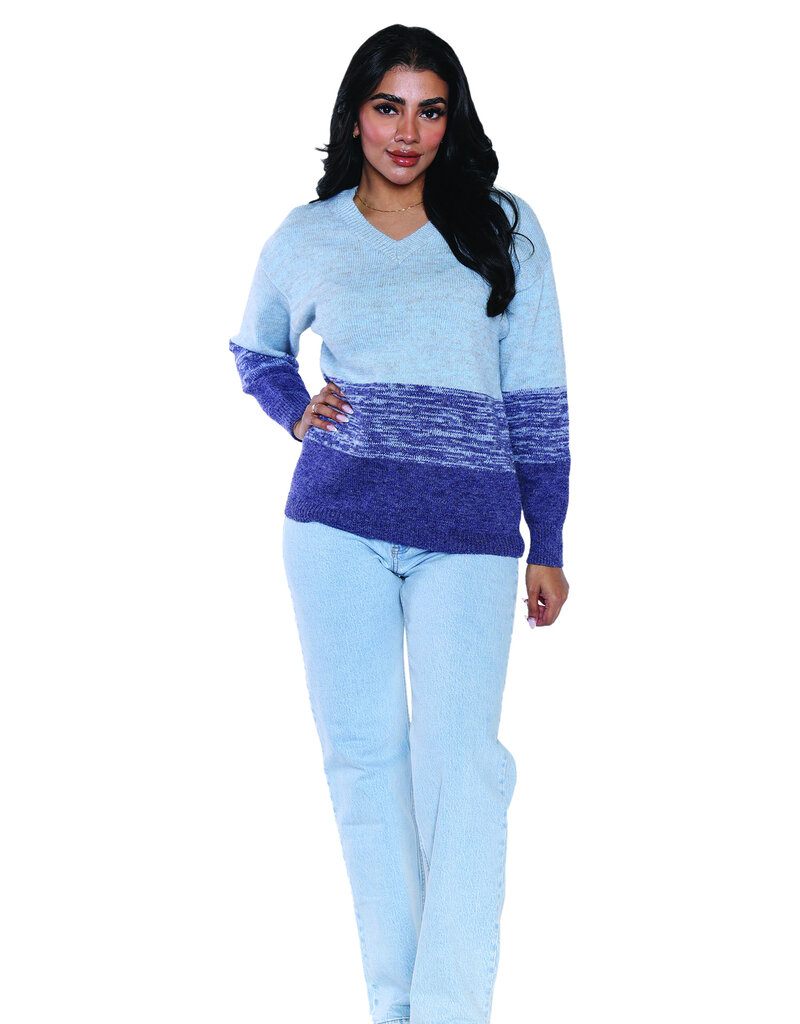 BLUE MELANGE V-NECK SWEATER