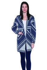 DENIM BLUE/GREY PRINT CARDIGAN