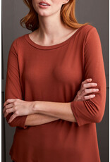 TRIBAL 3/4 SLV WIDE CREW NK TOP W/ SIDE SLITS