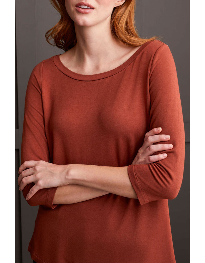 TRIBAL 3/4 SLV WIDE CREW NK TOP W/ SIDE SLITS