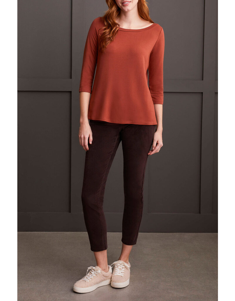 TRIBAL 3/4 SLV WIDE CREW NK TOP W/ SIDE SLITS