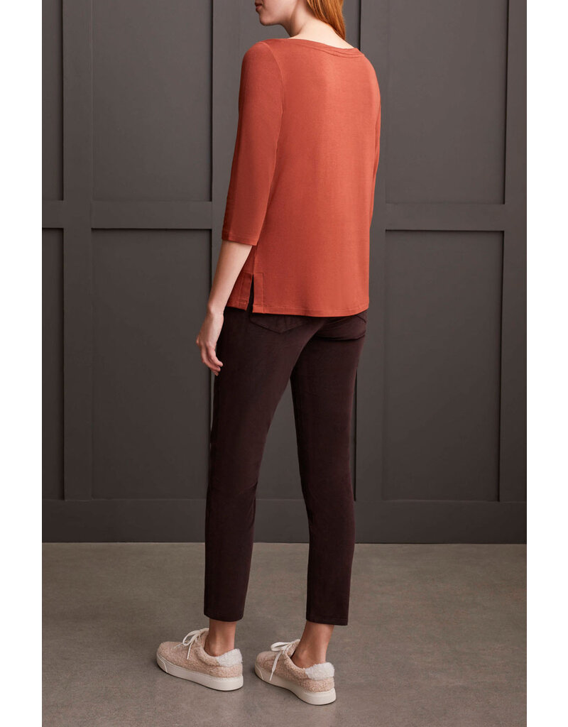 TRIBAL 3/4 SLV WIDE CREW NK TOP W/ SIDE SLITS