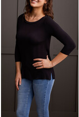 TRIBAL 3/4 SLV WIDE CREW NK TOP W/ SIDE SLITS