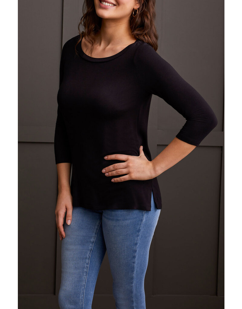 TRIBAL 3/4 SLV WIDE CREW NK TOP W/ SIDE SLITS