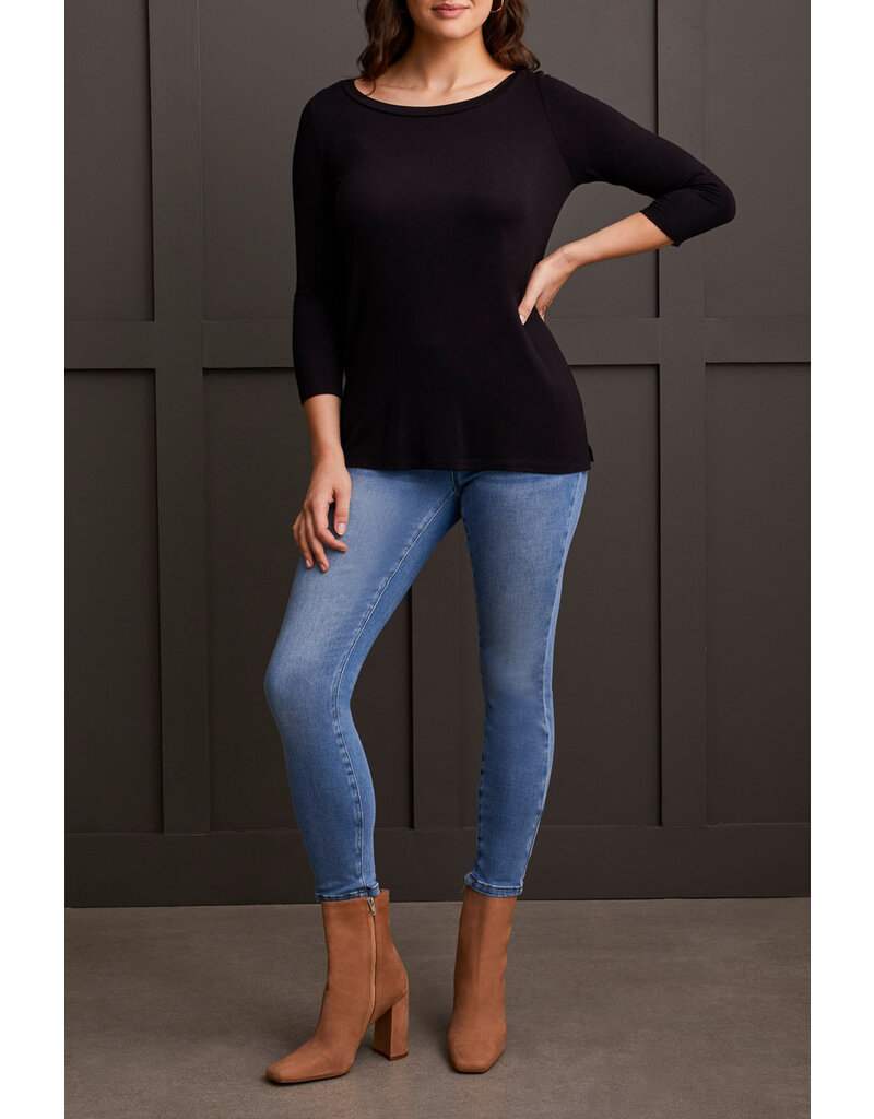 TRIBAL 3/4 SLV WIDE CREW NK TOP W/ SIDE SLITS