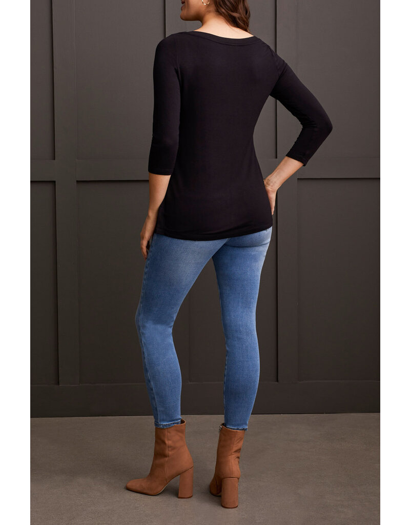 TRIBAL 3/4 SLV WIDE CREW NK TOP W/ SIDE SLITS