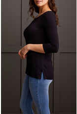 TRIBAL 3/4 SLV WIDE CREW NK TOP W/ SIDE SLITS