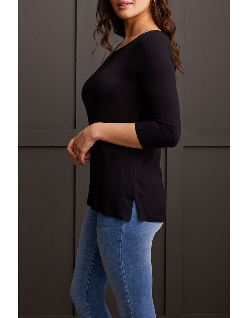 TRIBAL 3/4 SLV WIDE CREW NK TOP W/ SIDE SLITS